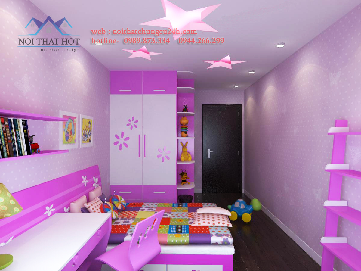 Phòng ngủ con gái trong thiết kế nội thất chung cư 